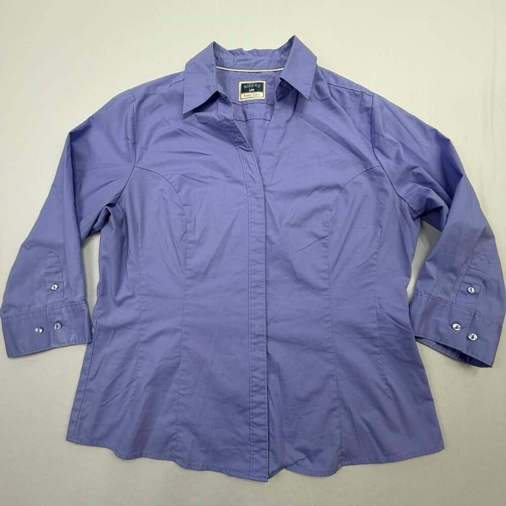Riders by Lee Easy Care Purple 3/4 Sleeve Button-Down Shirt